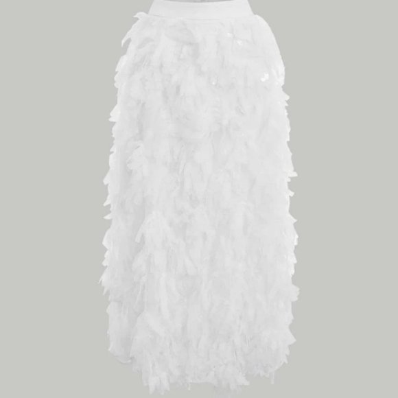 Boho White Fringe All over Detail Straight Mesh Maxi Skirt - Picture 7 of 7